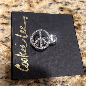 Cookie Lee Silver Peace Sign Ring